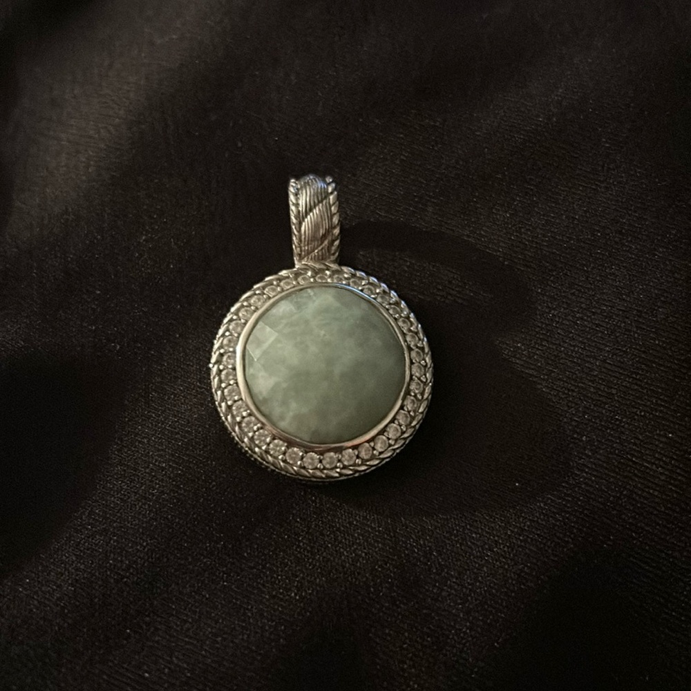 Judith Ripka Sterling Silver Green Jade and Diamonique-CZ Enhancer